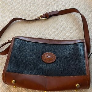 Dooney & Bourke Black Pebbled Leather Crossbody with Brown Trim